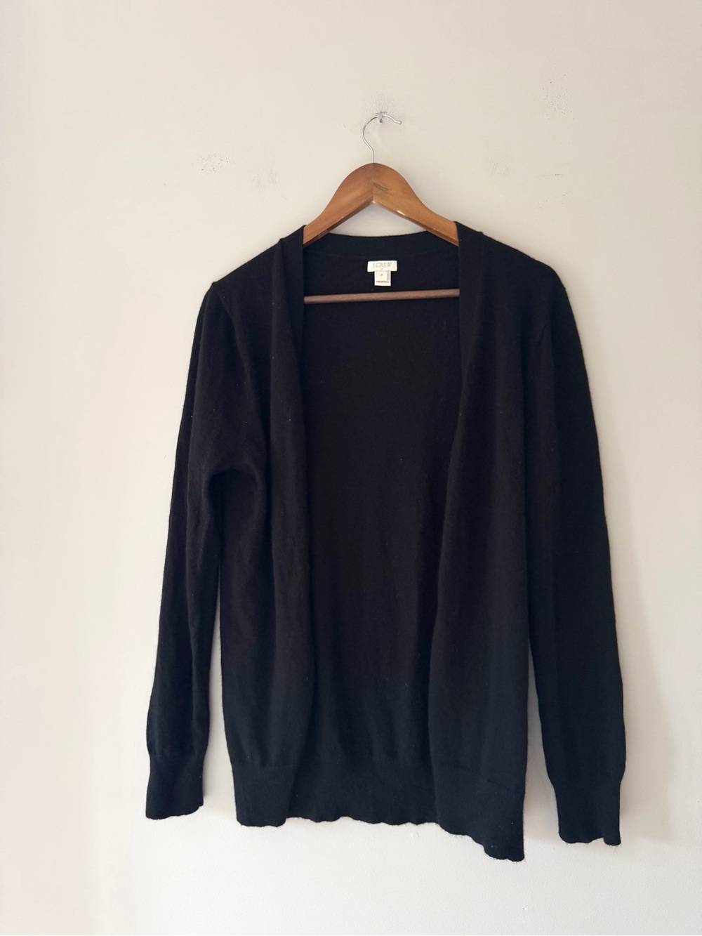 J. Crew Black Open-Front Wool Cotton Blend Cardigan Sweater Size Medium